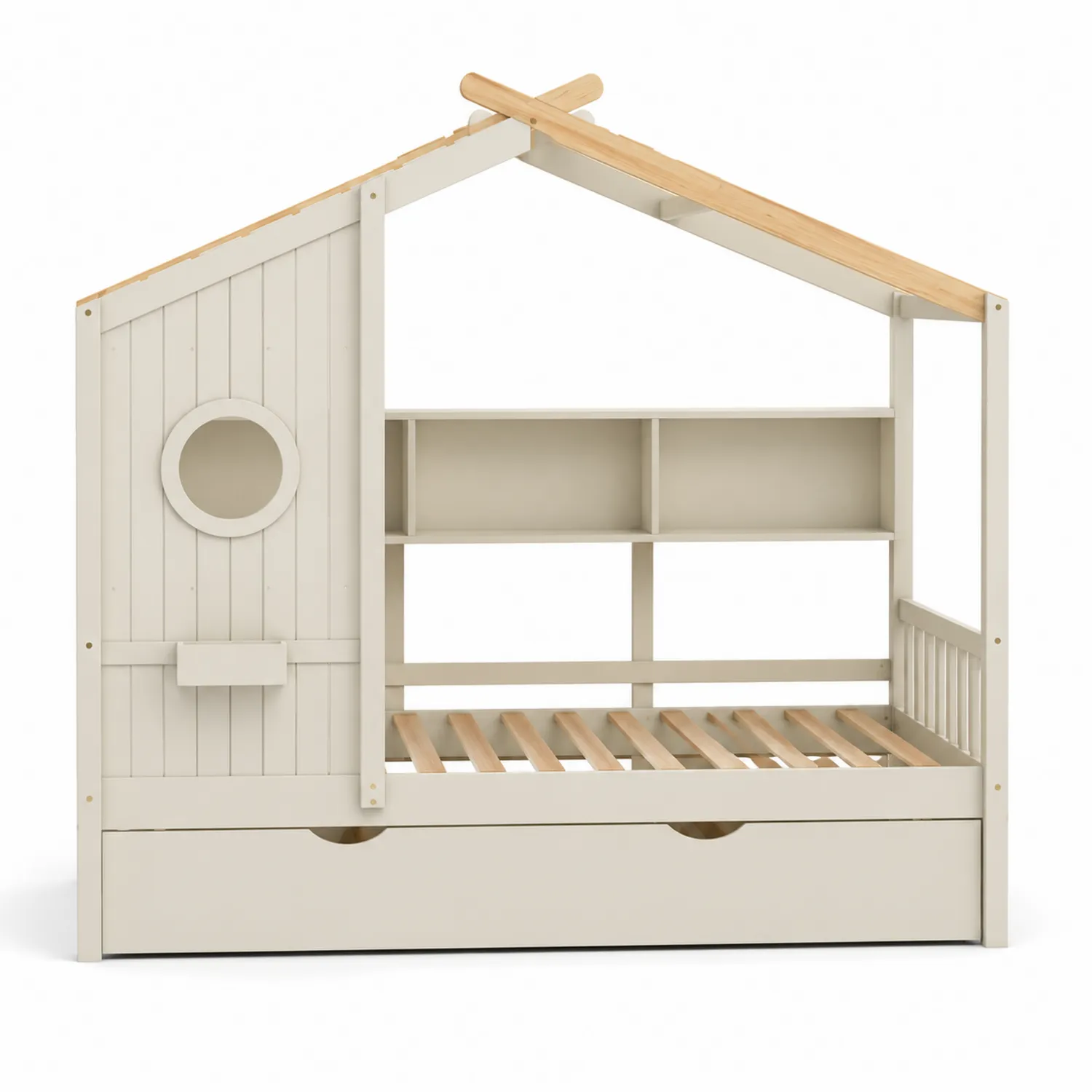 Lit enfant en bois et MDF avec tiroir et étagères 200x90 cm