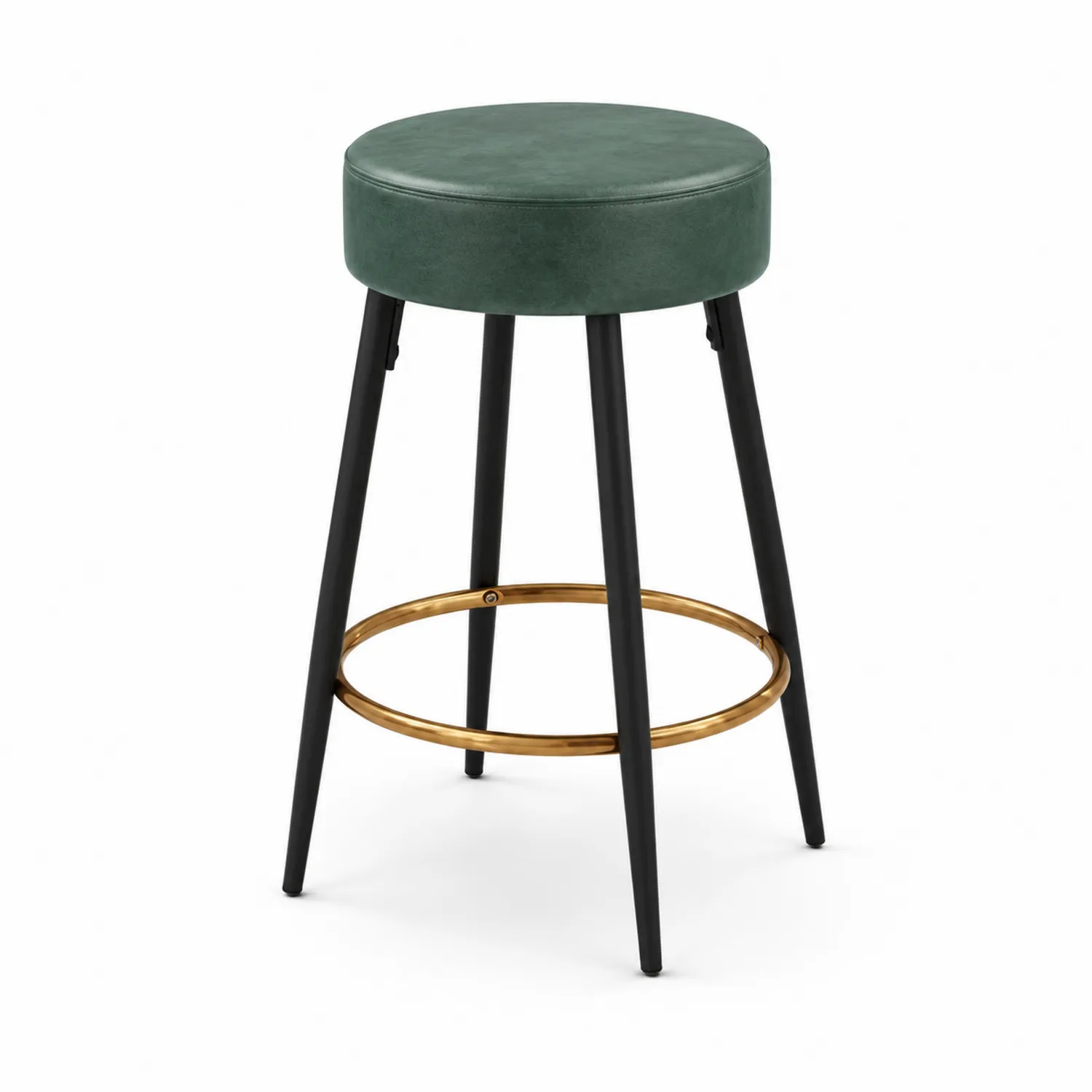 Tabouret de bar en cuir synthétique vert avec cadre en métal et repose-pieds doré 75cm