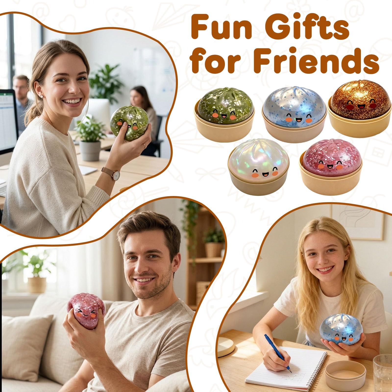 🔥 Glitter Dumpling Squishy – Cute Stress Relief Desk Toy