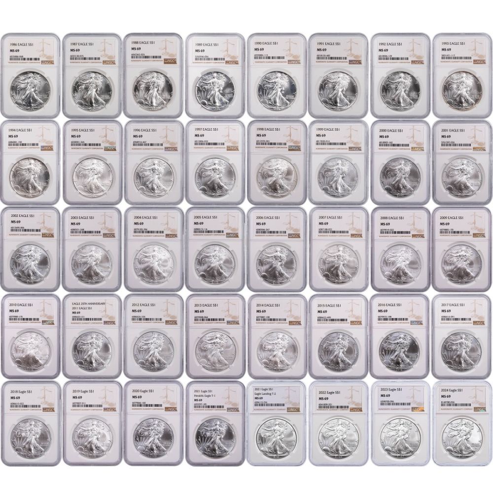💥Last 10 sets!!️🔥1986 - 2024 American Silver Eagle Coin Complete Date Set NGC MS69 (40PCS)