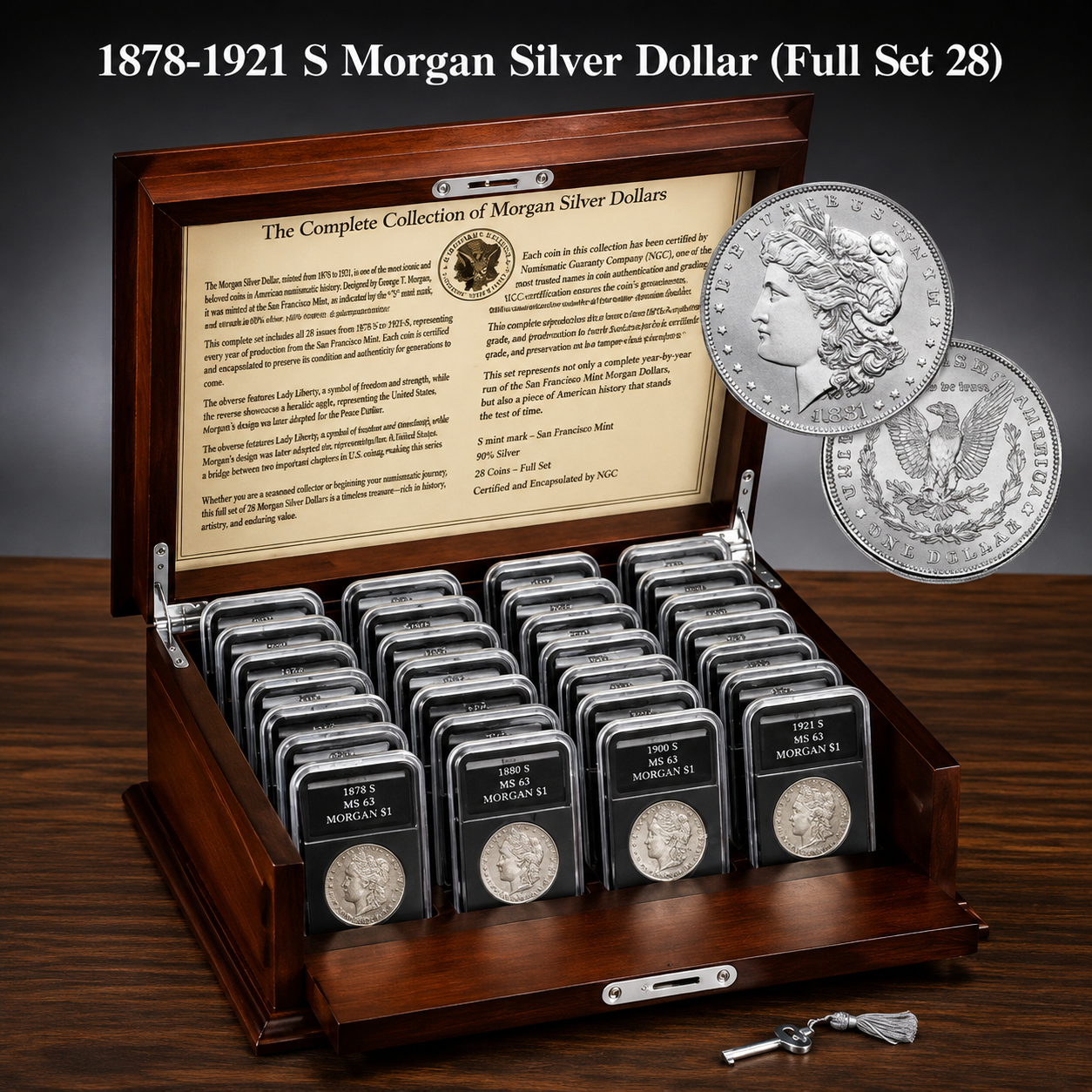 Last 10 sets Complete Set 1878–1921 S Morgan Silver Dollar Set-28PC — MS60💰 Free Shipping