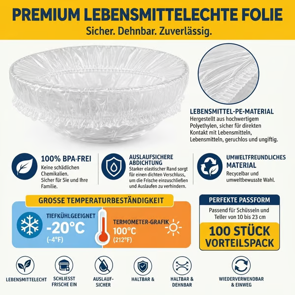 🔥100 Stück mittelgroße, wiederverwendbare, elastische Kunststoff-Schüsselabdeckungen