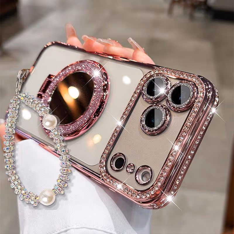 ✨💎Glitzernde Diamant-Handyhülle für Damen mit Spiegel und Ständer für iPhone💖