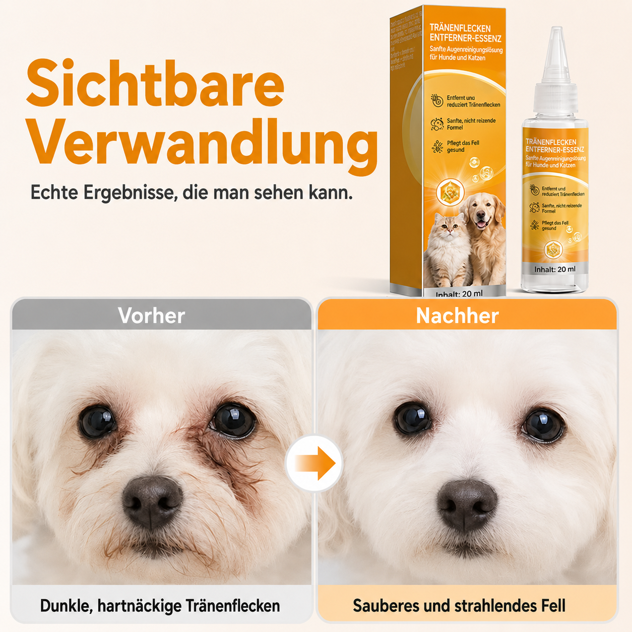 🔥Sanfte Essenz zur Entfernung von Tränenflecken bei Haustieren🐱🐶 – Pflegende Tropfen