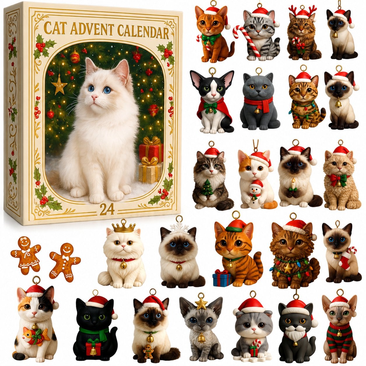 🐱24-Tage-Katzen-Adventskalender 2026 – Weihnachtliche Katzenanhänger