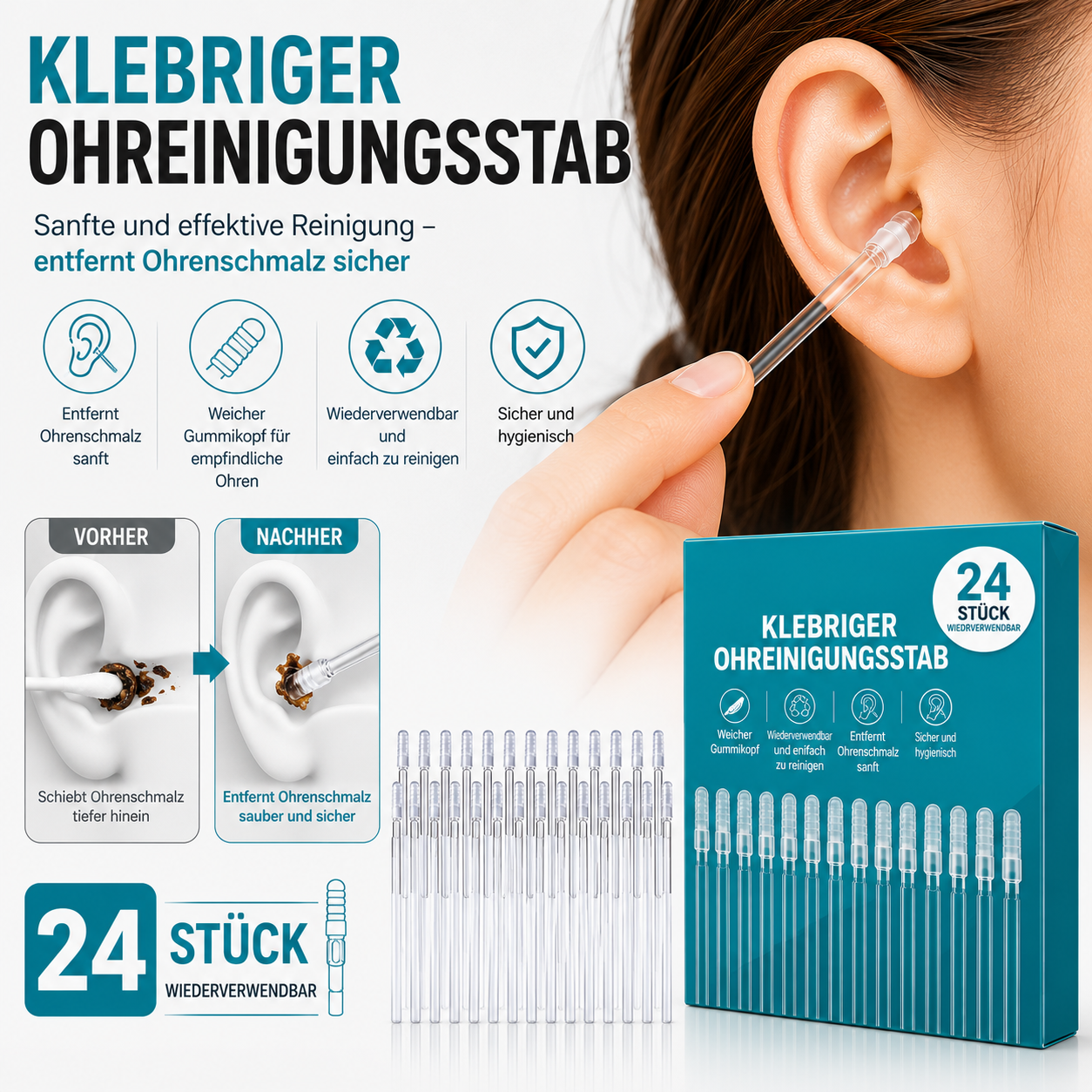 🔥 Klebriger Ohrenreinigungsstab, wiederverwendbare Ohrenreinigungswerkzeuge