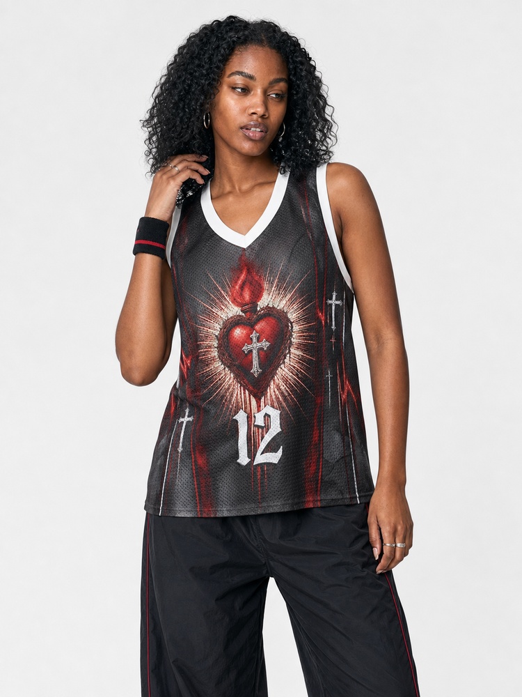 Radiant Heart Graphic Mesh Jersey Tank Top