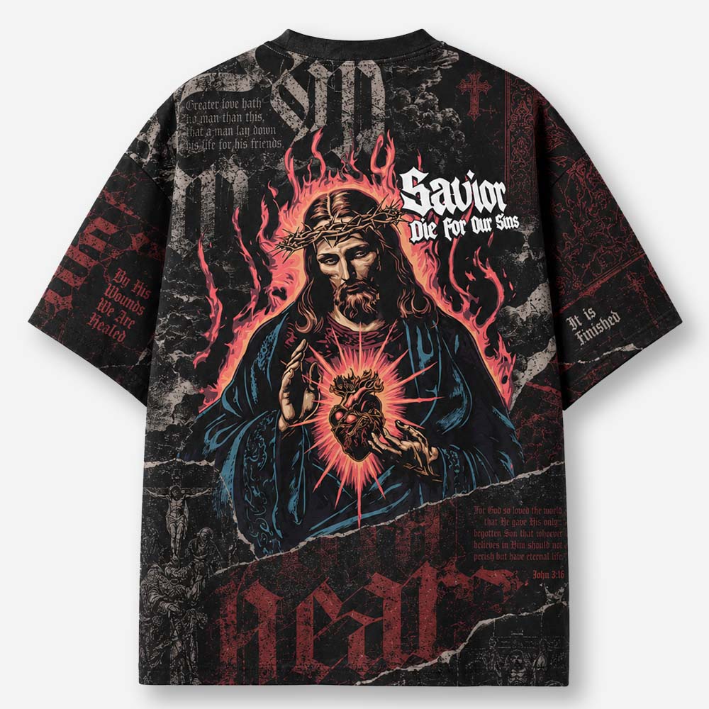 Flame Heart Eco Oversized Graphic Tees · GRS Certified