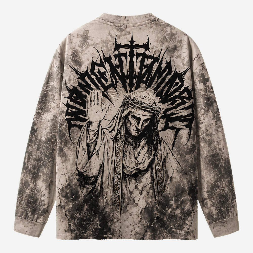 Masked Knight Eco Oversized Long-Sleeve Graphic Tees · GRS Certified