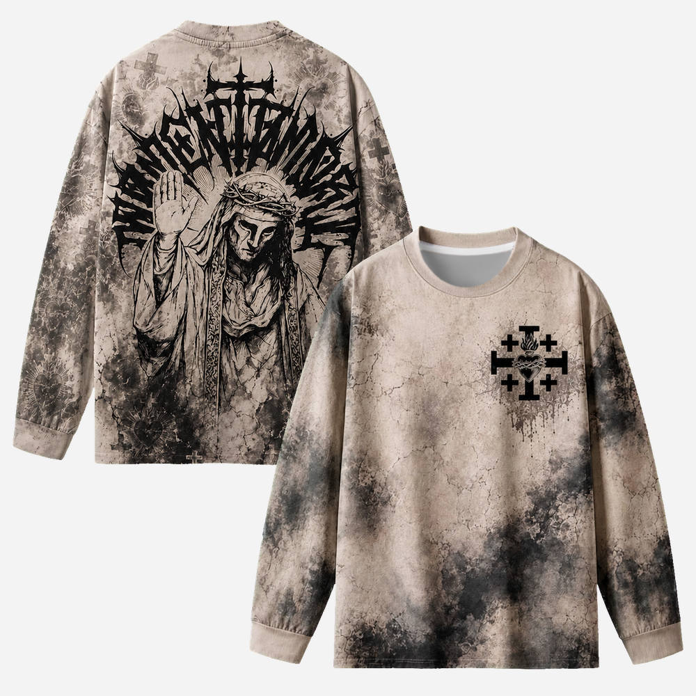 Masked Knight Eco Oversized Long-Sleeve Graphic Tees · GRS Certified