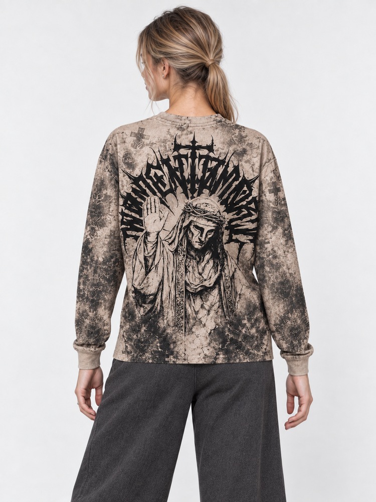 Memento Mori Eco Oversized Long-Sleeve Graphic Tees · GRS Certified