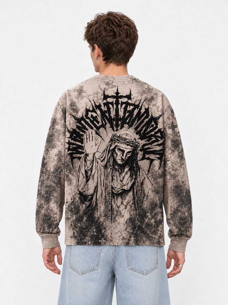 Memento Mori Eco Oversized Long-Sleeve Graphic Tees · GRS Certified