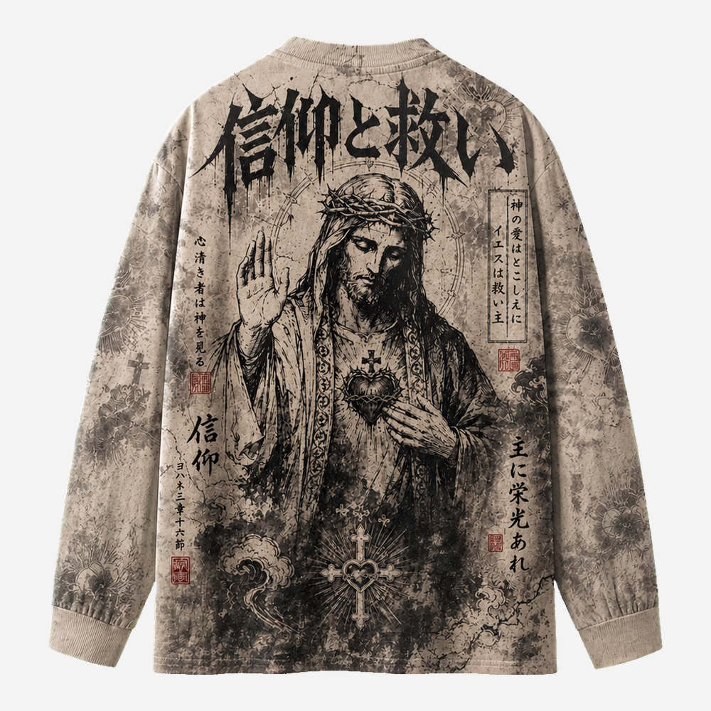 Masked Knight Eco Oversized Long-Sleeve Graphic Tees · GRS Certified