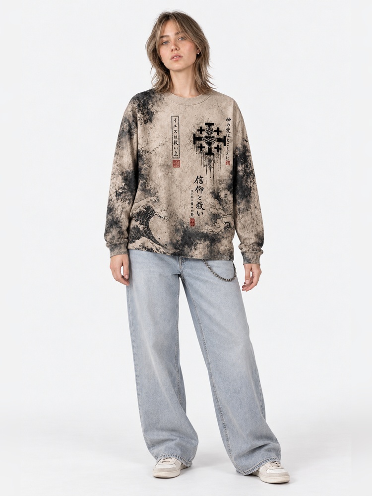 Masked Knight Eco Oversized Long-Sleeve Graphic Tees · GRS Certified