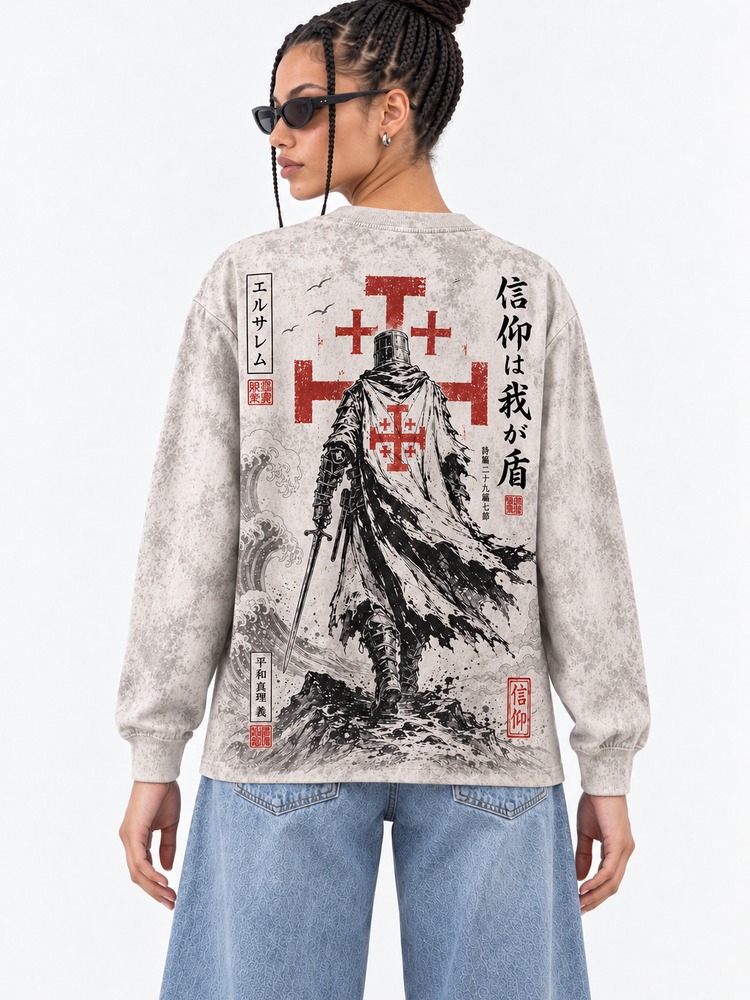 Red Knight Eco Oversized Long-Sleeve Graphic Tees · GRS Certified