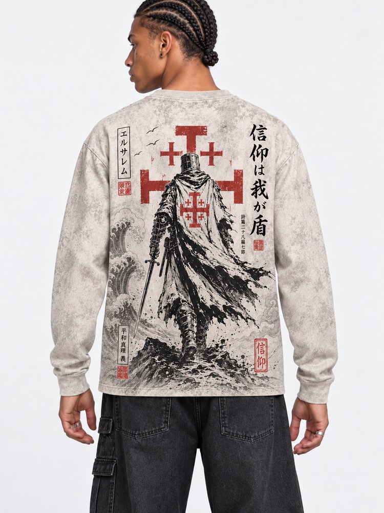 Red Knight Eco Oversized Long-Sleeve Graphic Tees · GRS Certified