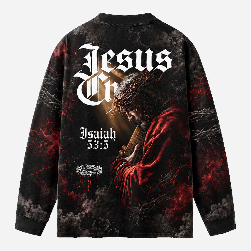 Burden Bearer Eco Oversized Long-Sleeve Graphic Tees · GRS Certified