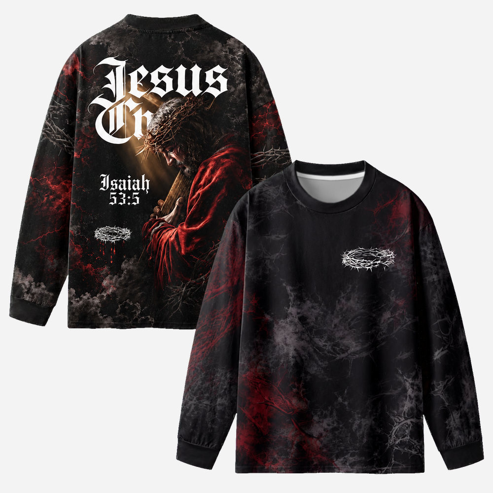 Burden Bearer Eco Oversized Long-Sleeve Graphic Tees · GRS Certified