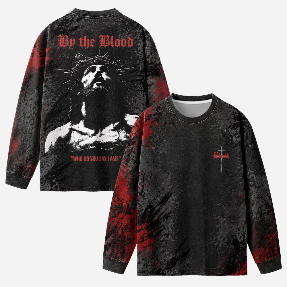 By The Blood Eco Oversized Long-Sleeve Graphic Tees · GRS Certified