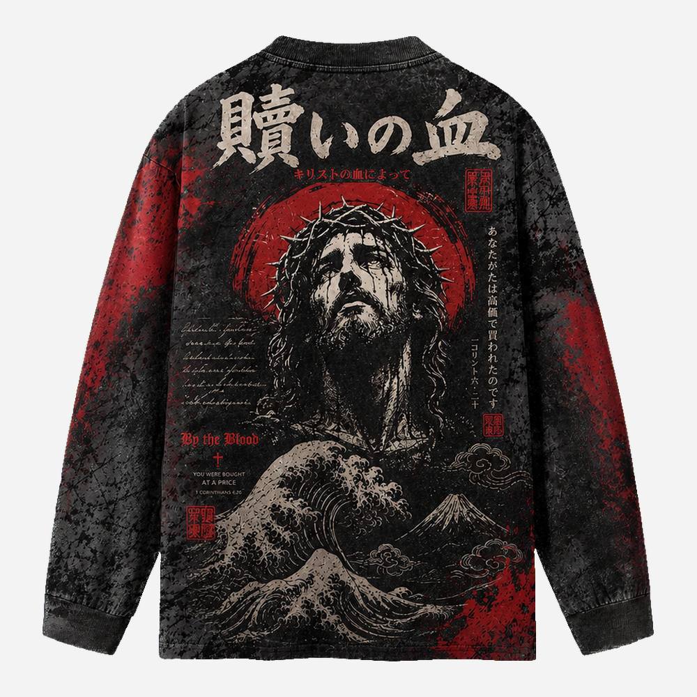 By The Blood Eco Oversized Long-Sleeve Graphic Tees · GRS Certified