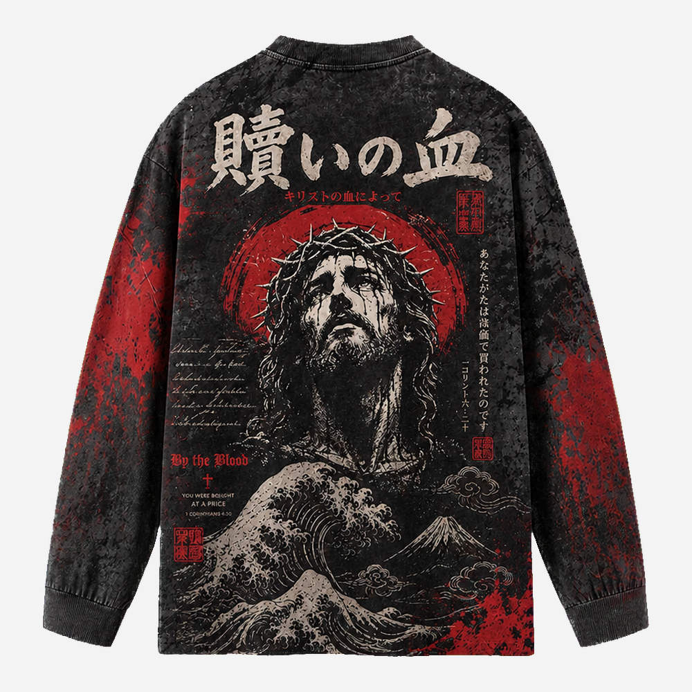 By The Blood Eco Oversized Long-Sleeve Graphic Tees · GRS Certified