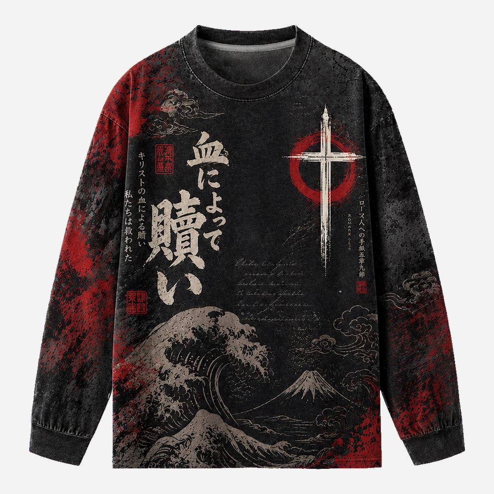 By The Blood Eco Oversized Long-Sleeve Graphic Tees · GRS Certified
