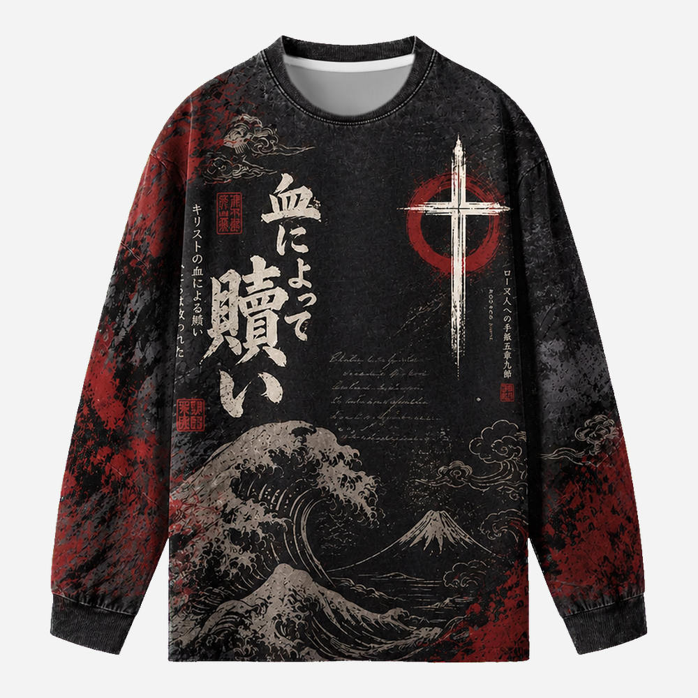 By The Blood Eco Oversized Long-Sleeve Graphic Tees · GRS Certified