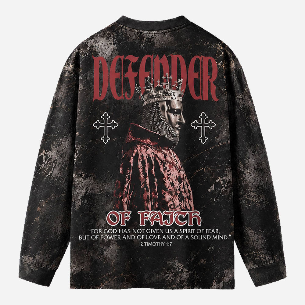 Crowned Defender Eco Oversized Long-Sleeve Graphic Tees · GRS Certified