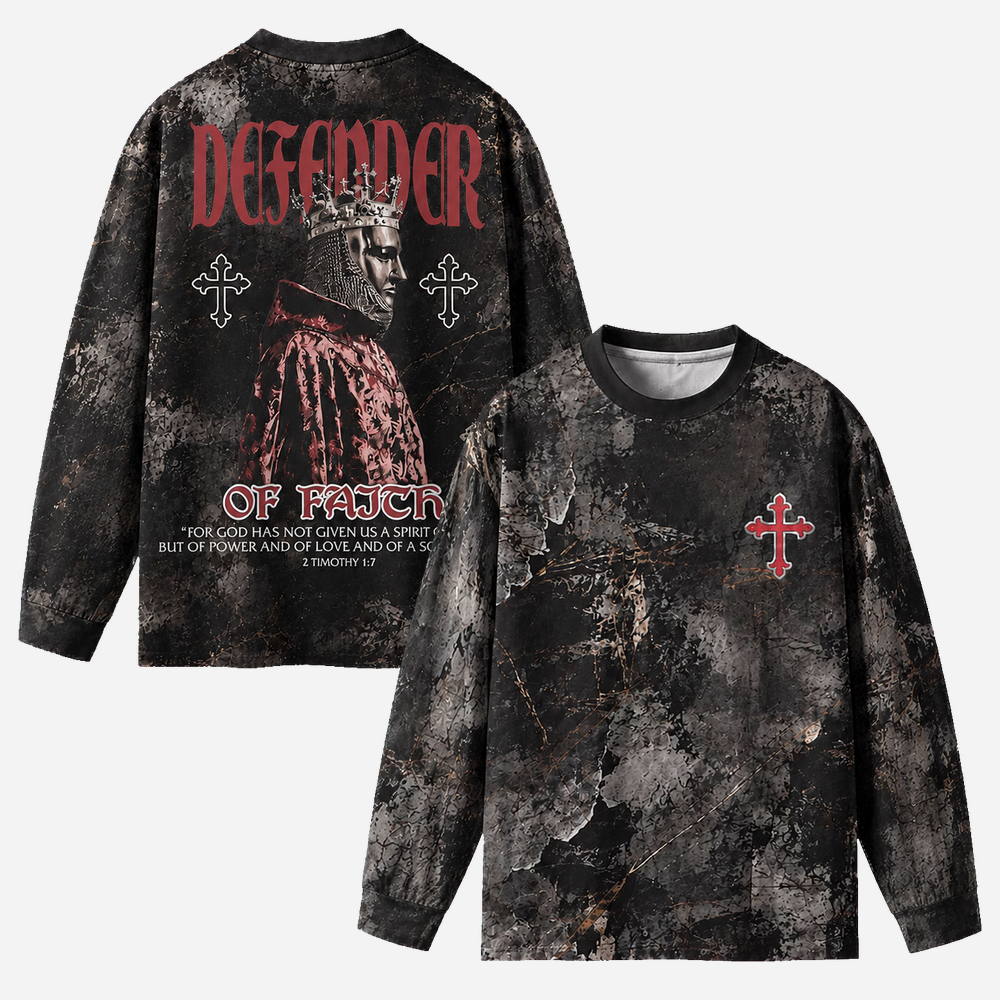 Crowned Defender Eco Oversized Long-Sleeve Graphic Tees · GRS Certified