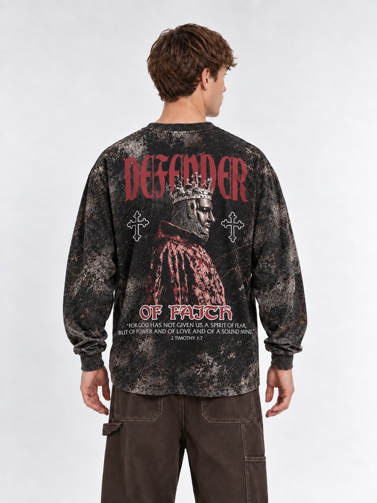 Crowned Defender Eco Oversized Long-Sleeve Graphic Tees · GRS Certified