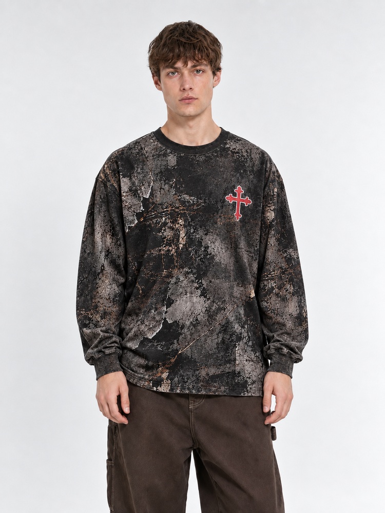 Crowned Defender Eco Oversized Long-Sleeve Graphic Tees · GRS Certified