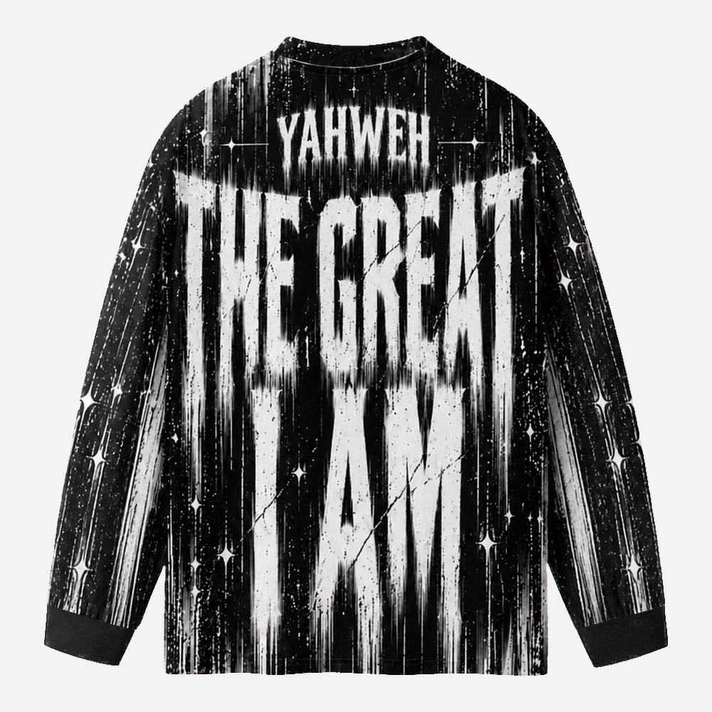 Great I Am Eco Oversized Long-Sleeve Graphic Tees · GRS Certified
