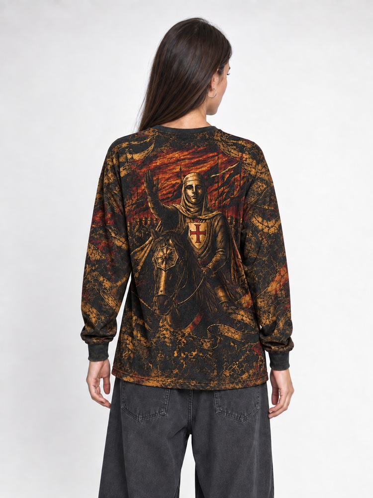 Crowned King Eco Oversized Long-Sleeve Graphic Tees · GRS Certified