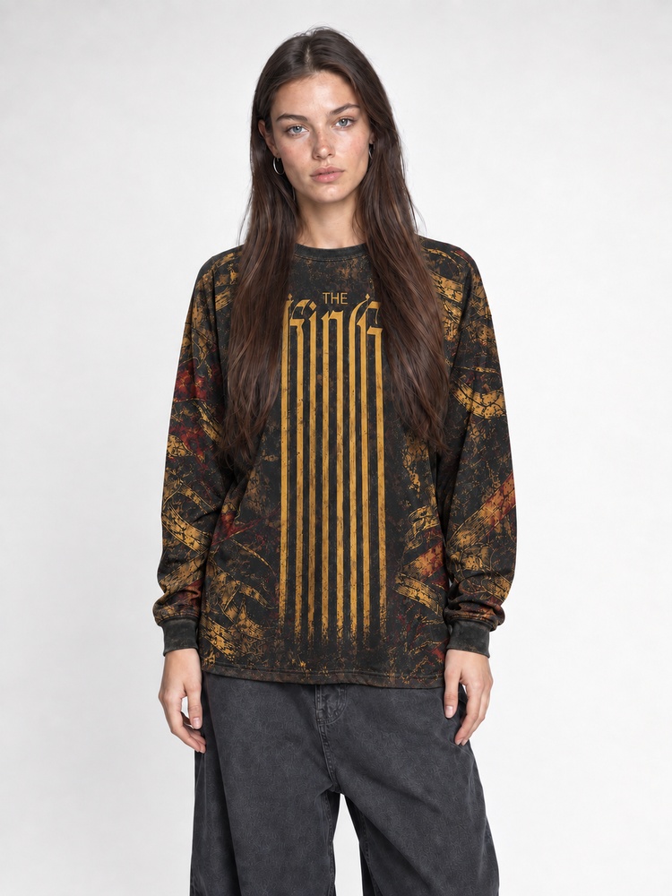 Crowned King Eco Oversized Long-Sleeve Graphic Tees · GRS Certified