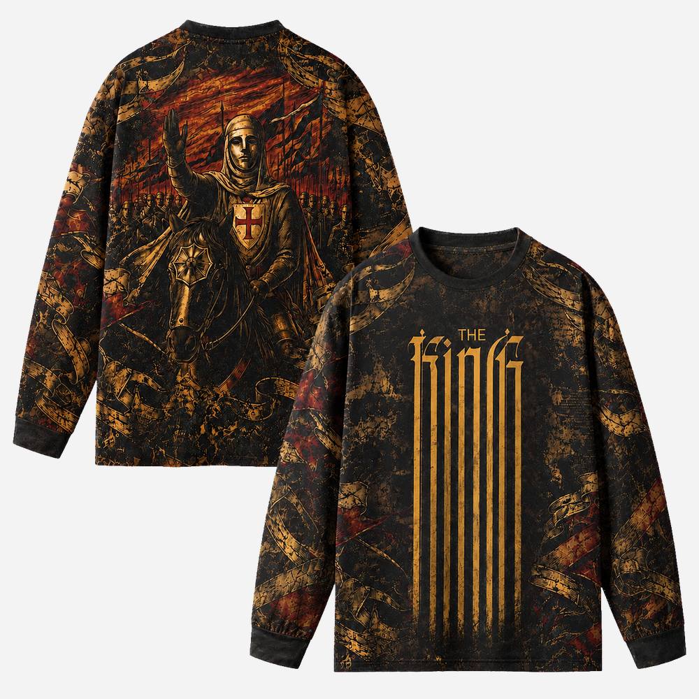 Crowned King Eco Oversized Long-Sleeve Graphic Tees · GRS Certified