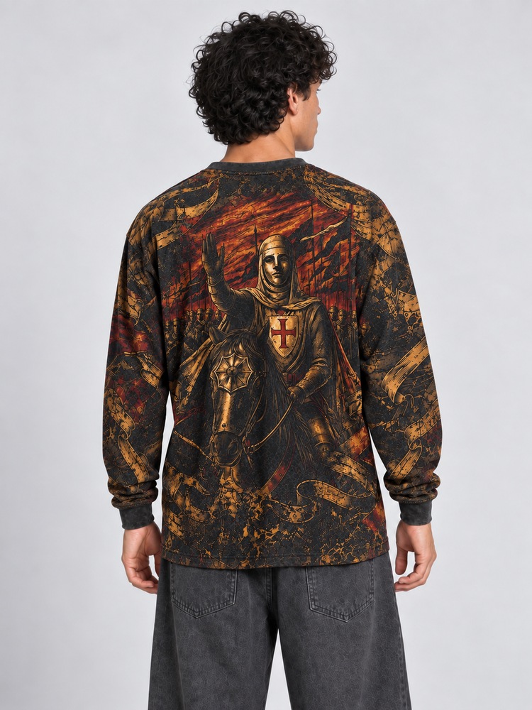 Crowned King Eco Oversized Long-Sleeve Graphic Tees · GRS Certified