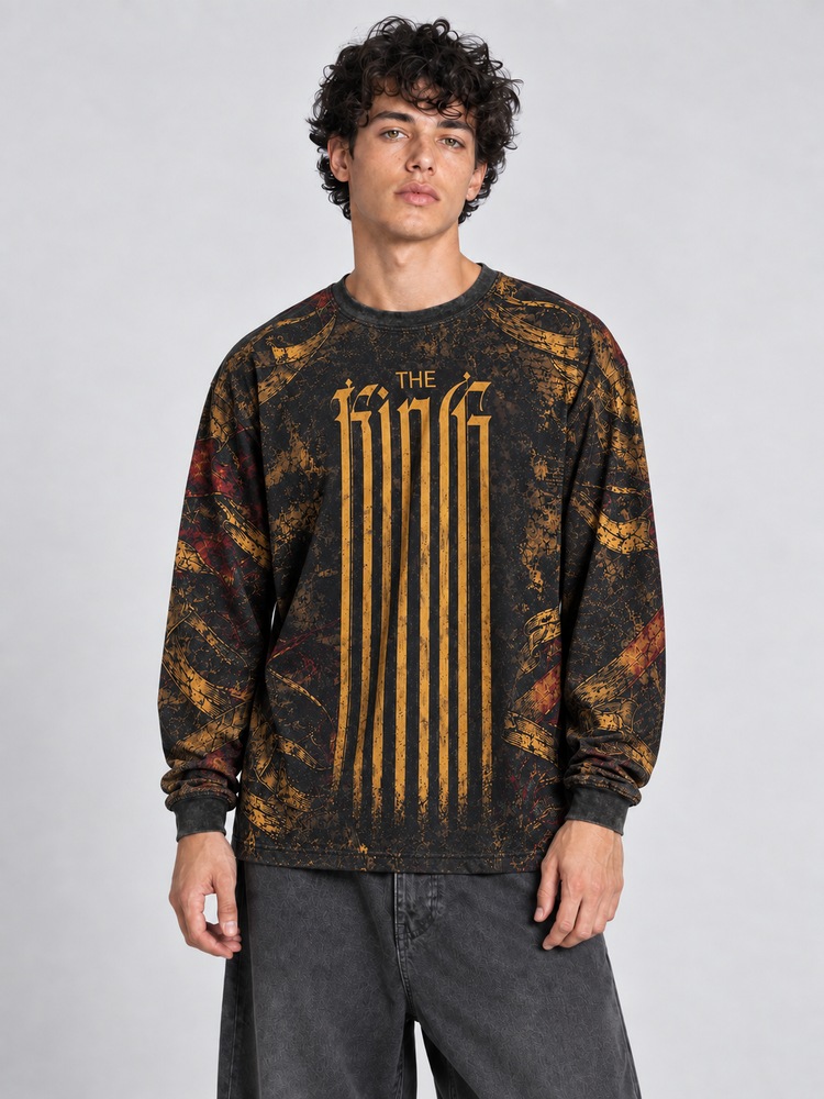 Crowned King Eco Oversized Long-Sleeve Graphic Tees · GRS Certified