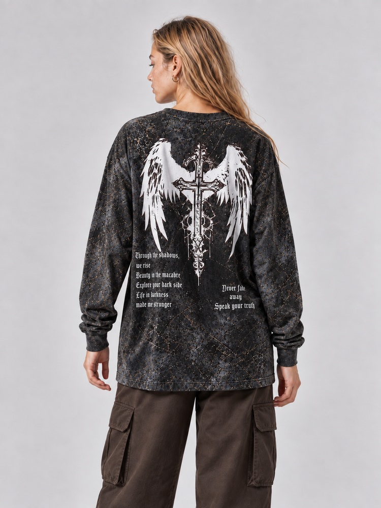 Winged Emblem Eco Oversized Long-Sleeve Graphic Tees · GRS Certified
