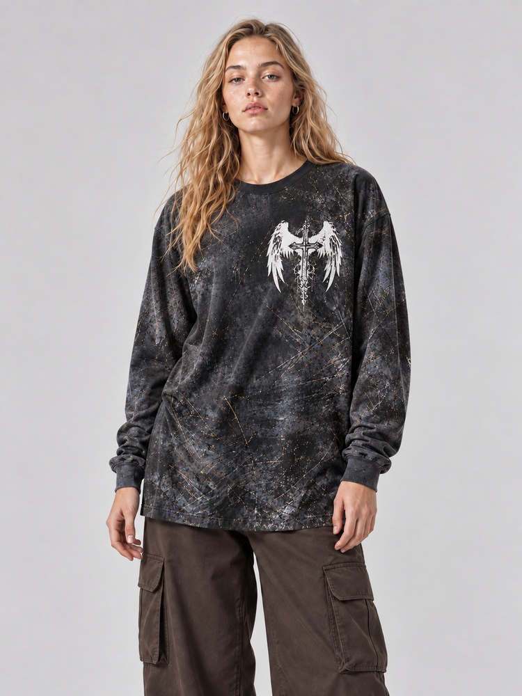 Winged Emblem Eco Oversized Long-Sleeve Graphic Tees · GRS Certified