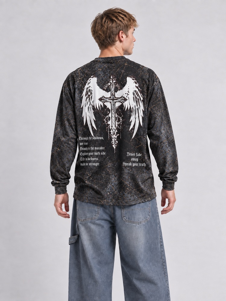 Winged Emblem Eco Oversized Long-Sleeve Graphic Tees · GRS Certified