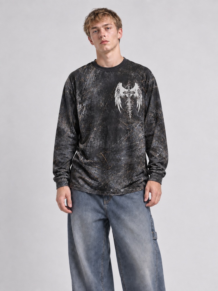 Winged Emblem Eco Oversized Long-Sleeve Graphic Tees · GRS Certified
