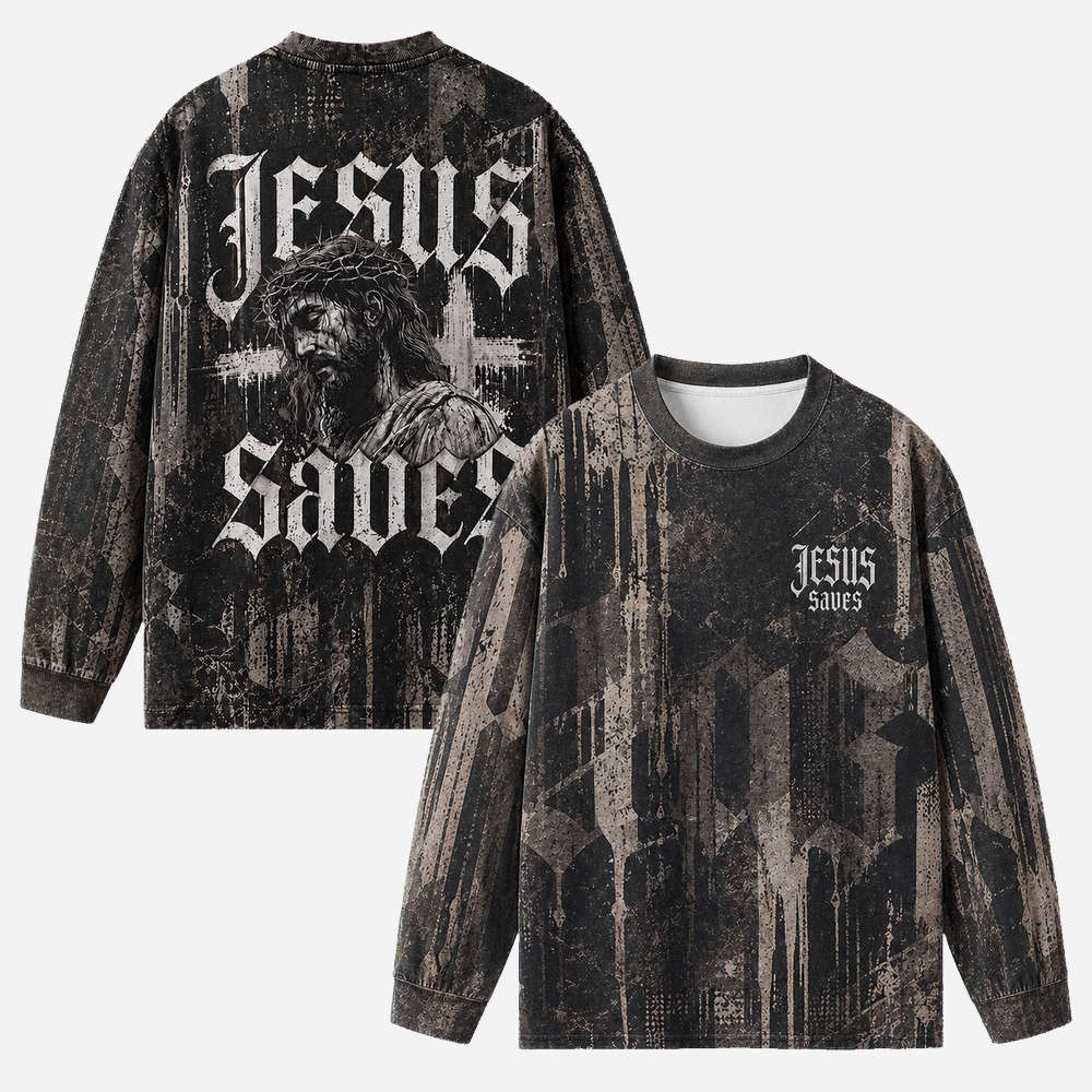 Rescue Portrait Eco Oversized Long-Sleeve Graphic Tees · GRS Certified