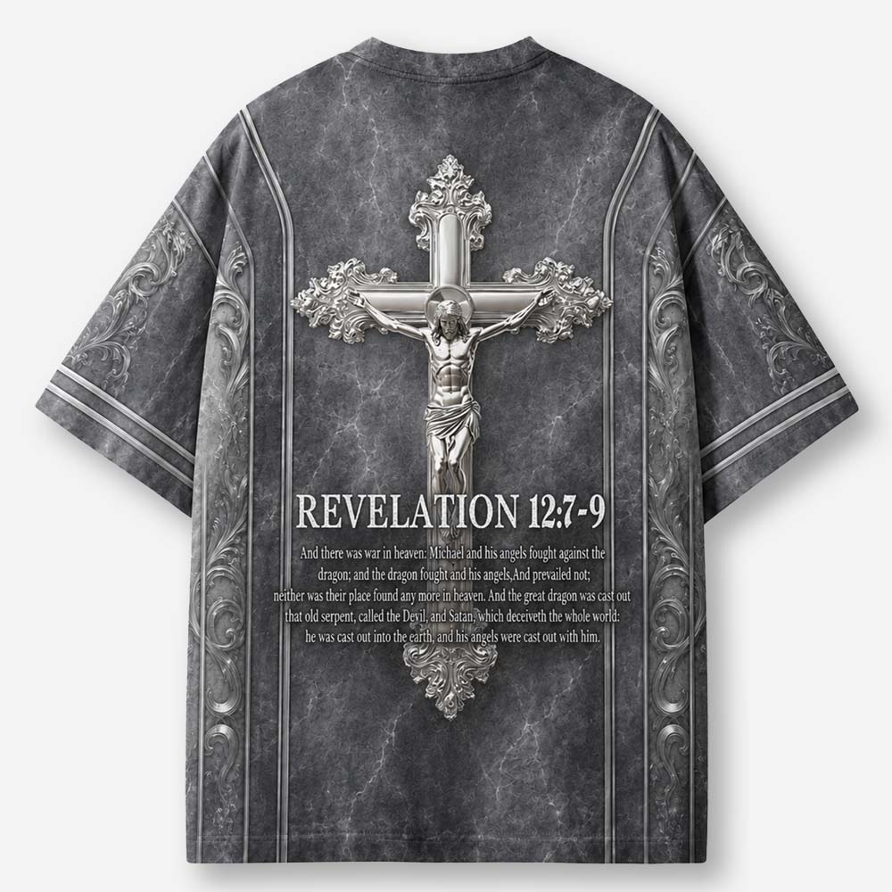 Crimson Sky Battle Cross Eco Oversized Graphic Tees · GRS Certified