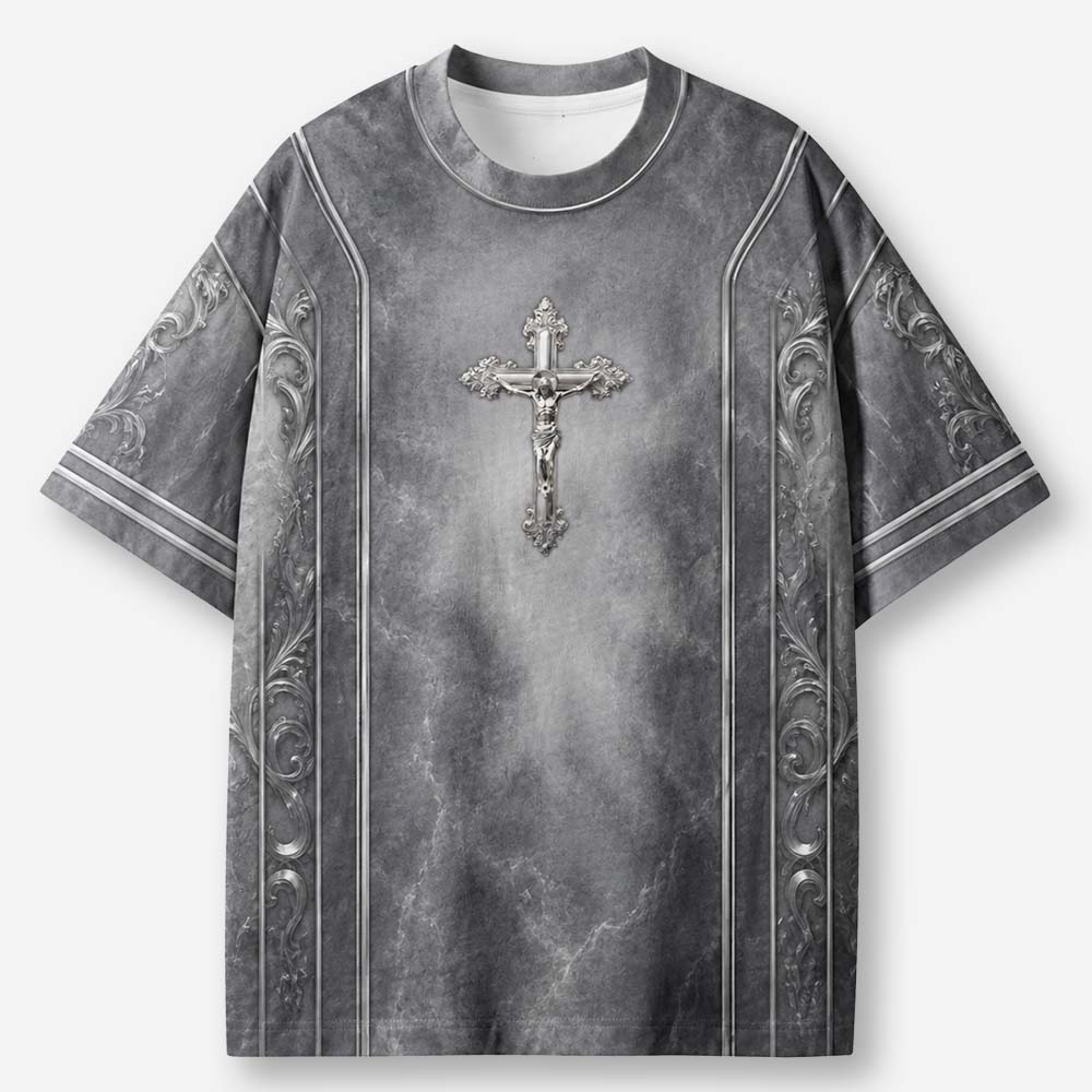Crimson Sky Battle Cross Eco Oversized Graphic Tees · GRS Certified