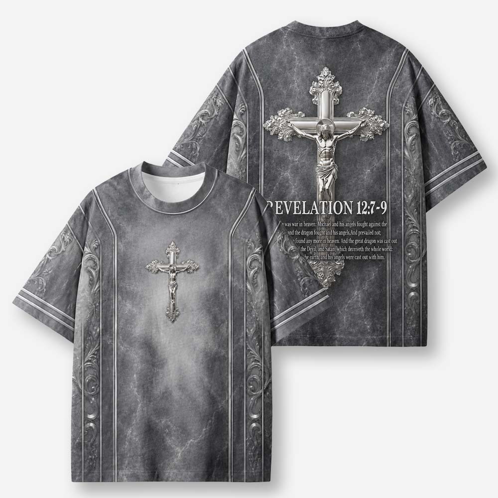 Crimson Sky Battle Cross Eco Oversized Graphic Tees · GRS Certified