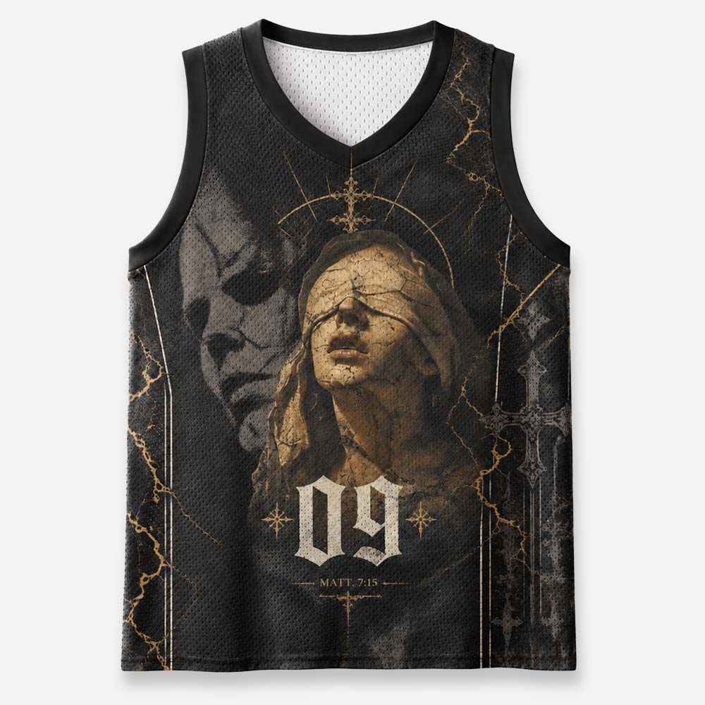 False Mask Graphic Mesh Jersey Tank Top