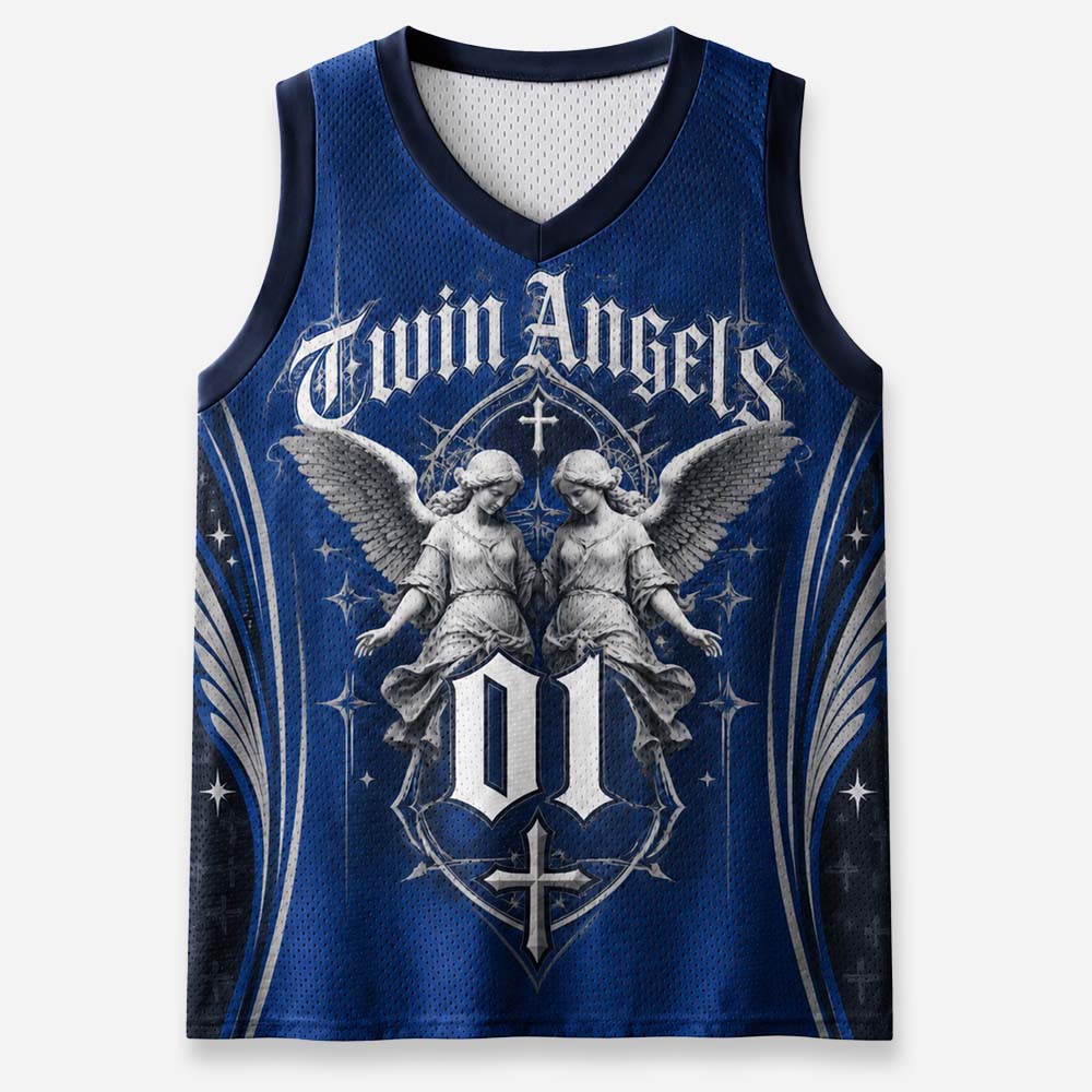 Twin Angels Graphic Mesh Jersey Tank Top