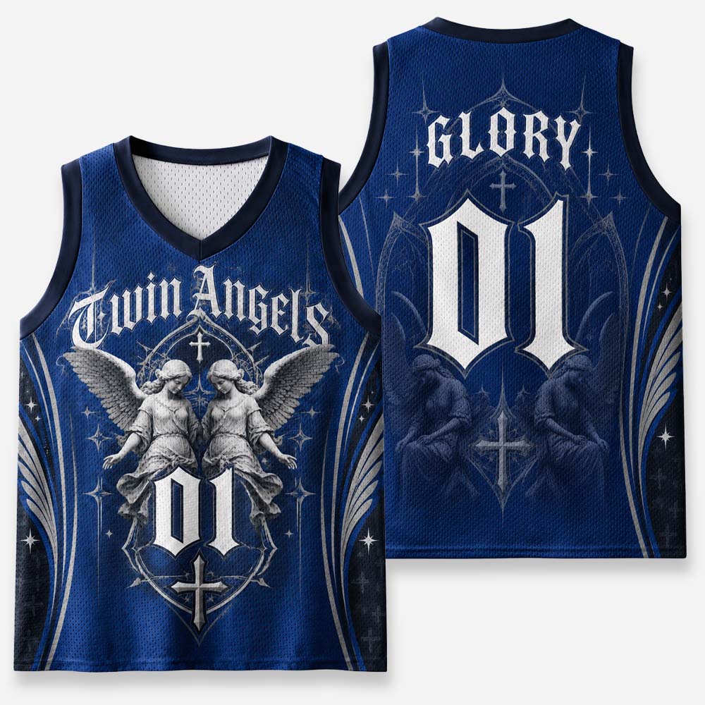 Twin Angels Graphic Mesh Jersey Tank Top