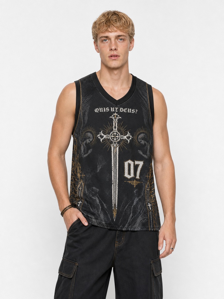 Angel Graphic Mesh Jersey Tank Top