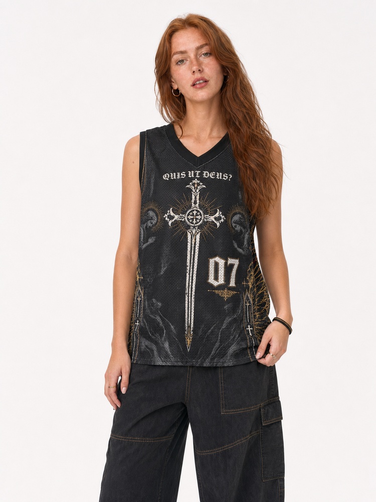 Angel Graphic Mesh Jersey Tank Top